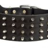 3inch leather spiked dog collar pitbullterrier S99 LRG